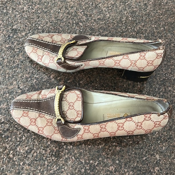 GUCCI LADIES BROWN GG WEB GOLD LOW HEEL PUMPS-40B-9.5-VINTAGE - Picture 8 of 14